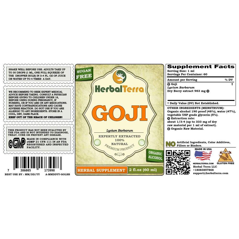 Goji (Lycium Barbarum) Tincture, Dried Berries Liquid Extract